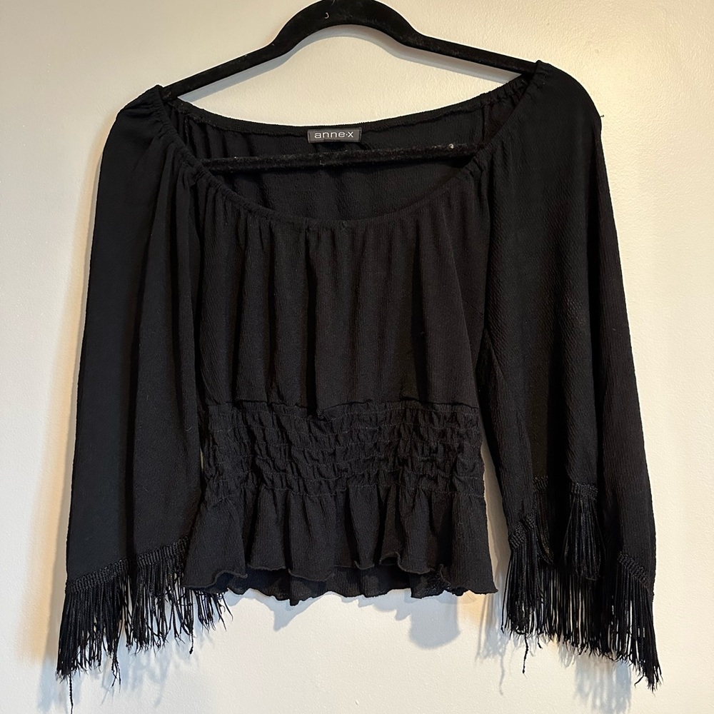 Black fringed cuffed shirt
